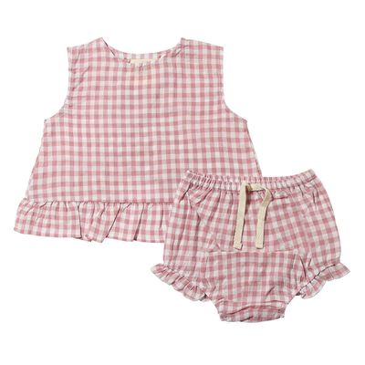 Vignette cotton woven rose plaid swing top/bloomer setspring- Aria Set