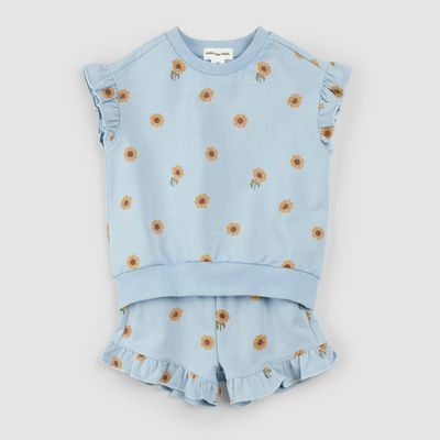 Miles the Label 2 pc. set. organic cotton knit s/s daisy top and shorts