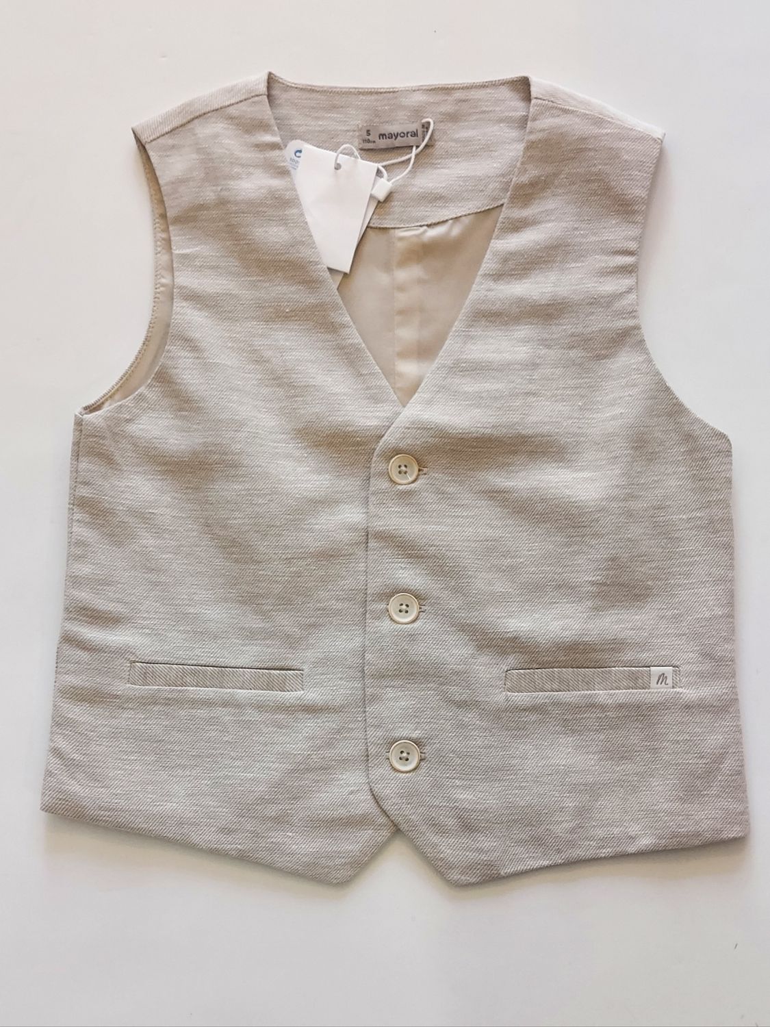 Mayoral cotton/linen button front beige/tan vest