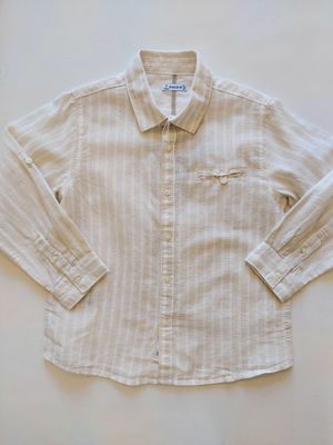 Mayoral cotton/linen blend cream/tan striped collared shirt