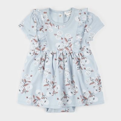 Petit Lem organic cotton light blue floral knit bodysuit dress