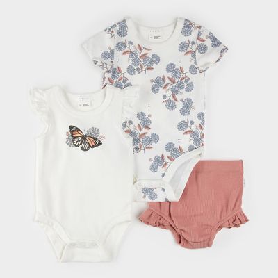 Petit Lem organic 3 pc. set: 2 bodysuits + bloomer knit