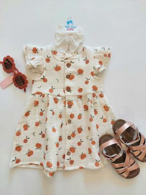 Makemake Organics muslin flutter dress-Mandarin