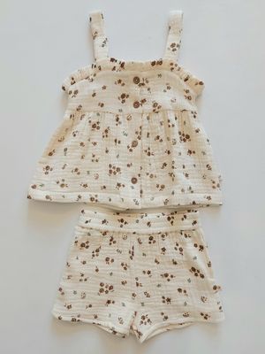 Makemake Organics muslin Peplum Top and Shorts set- Bohemia