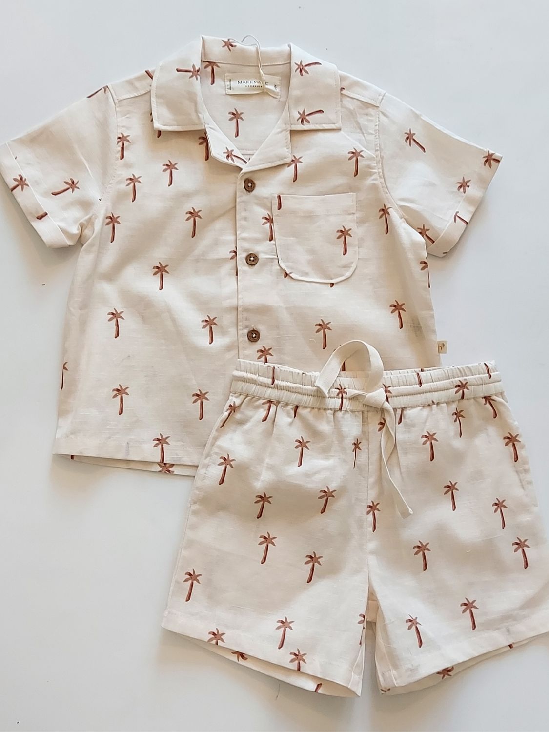 Makemake Organics woven organic cotton/linen shirt and short set-palm