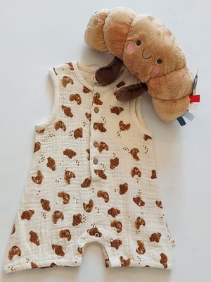 Makemake Organics woven organic muslin cotton sleeveless bubble romper-croissant