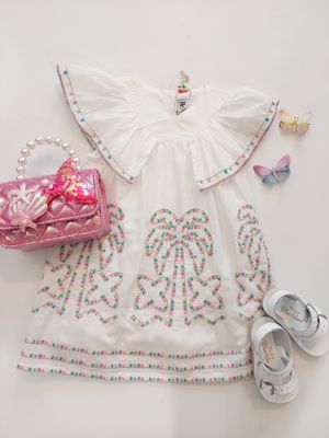 Brazilian Milon white cotton embroidered dress with palm trees