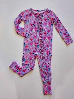 Lev Baby  Bamboo ruffled :Daphne convertible  zippered one piece-2 way zipper