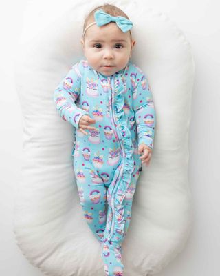 Lev Baby  Bamboo ruffled Emily footie- 2 way zipper