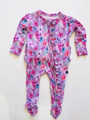 Lev Baby  Bamboo ruffled Daphne footie- 2 way zipper