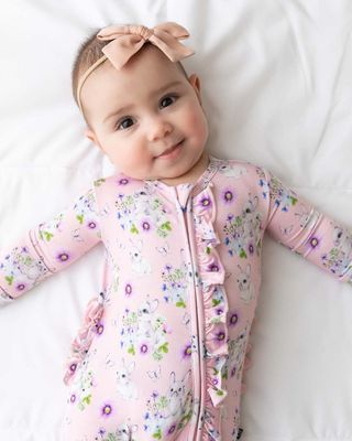 Lev Baby  Bamboo ruffled Blossom bunny footie- 2 way zipper