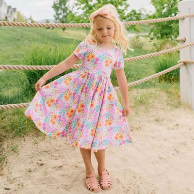 Ollie Jay classic twirl dress in Pink flowers
