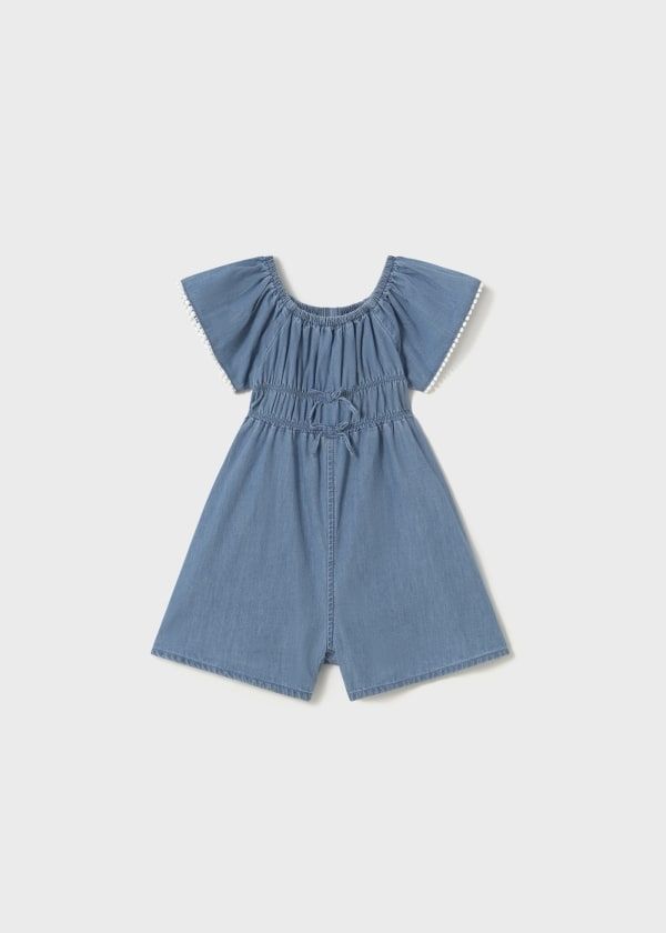 Mayoral blue denim romper w/front bows