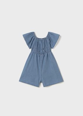 Mayoral blue denim romper w/front bows