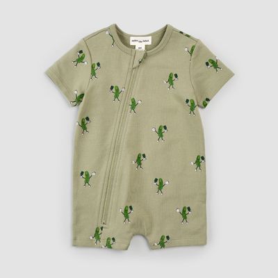 Miles the Label organic boys Pickle ball print on shorts sage zip romper