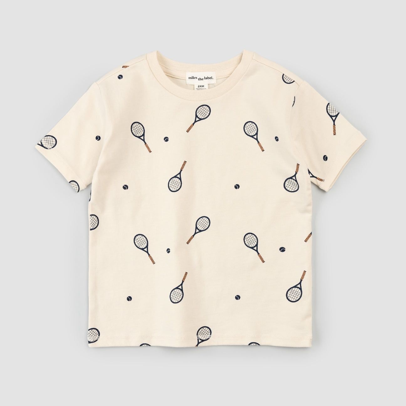Miles the Label boys organic cotton jersey all over racquet ball print tee