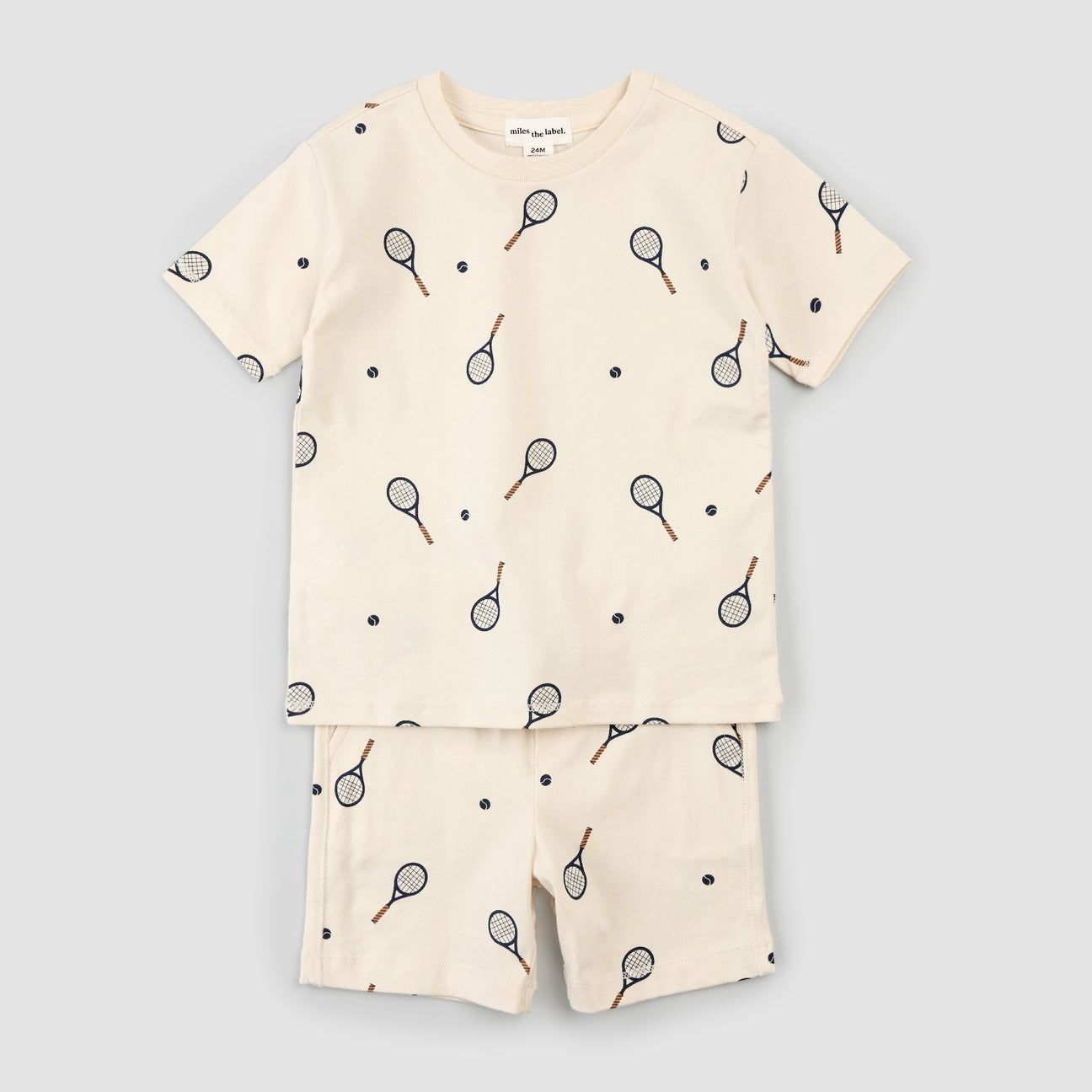 Miles the Label boys organic cotton jersey racquet ball print on birch short set