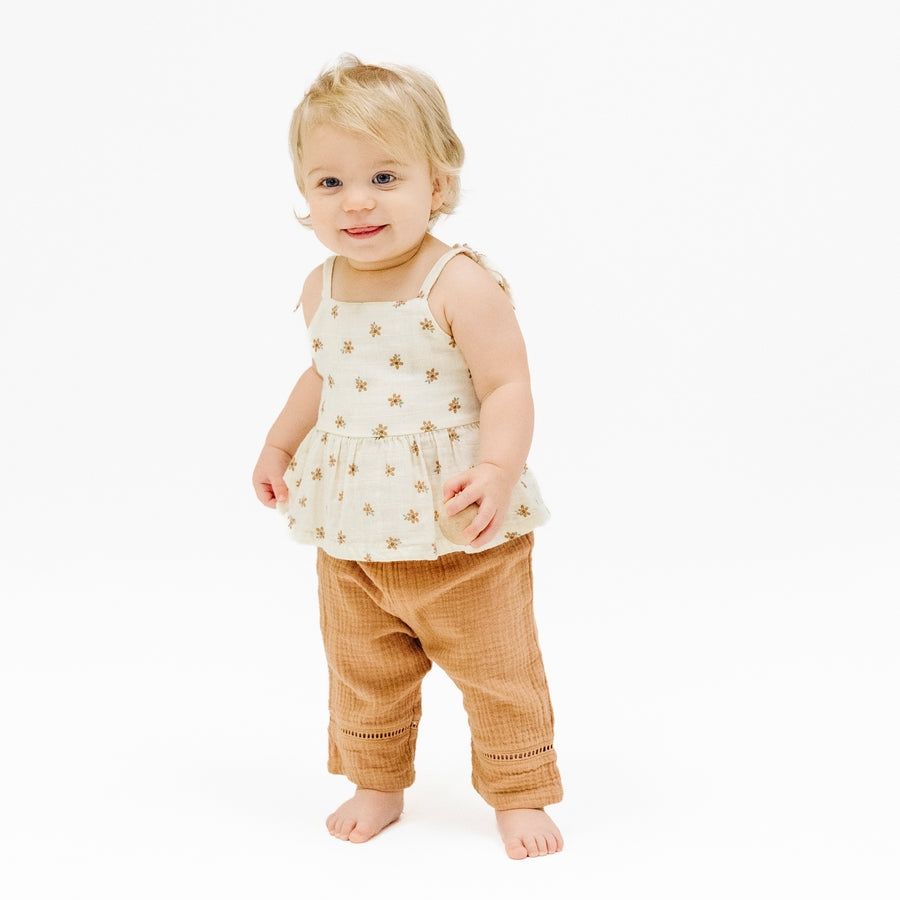 Angel Dear muslin bitty blooms peplum tank w/smocked waist pants