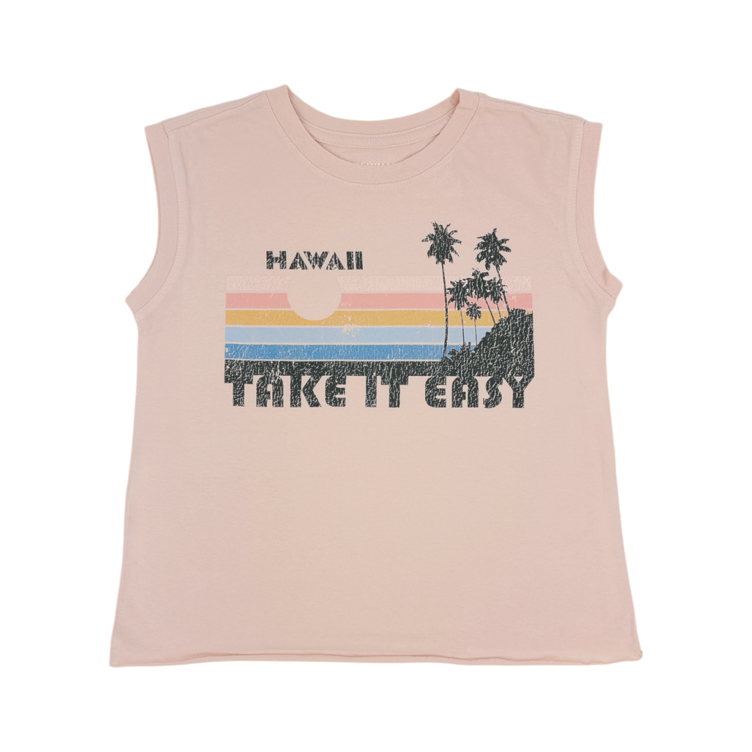 Tiny Whales &quot;Take it Easy&quot; boxy muscle shirt-faded pink