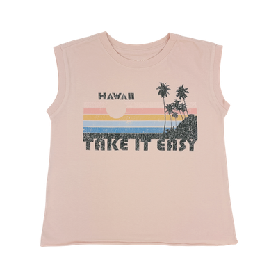 Tiny Whales &quot;Take it Easy&quot; boxy muscle shirt-faded pink