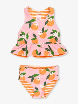 Ruffle Butts  SPF 50+ &quot;orange you the sweetest&quot; reversible peplum tankini 2 piece swimsuit