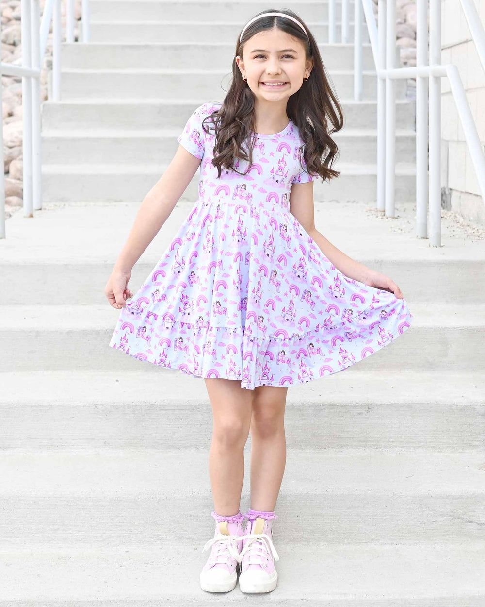 Lev Baby Bamboo short sleeve twirl dress w/ ruffle- Vivian
