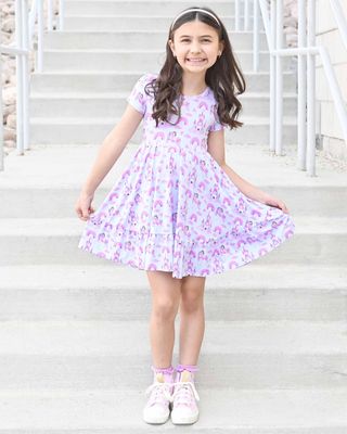Lev Baby Bamboo short sleeve twirl dress w/ ruffle- Vivian