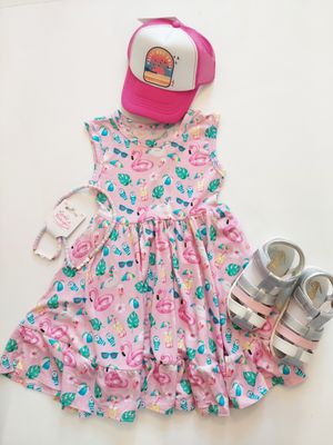 Lev Baby Bamboo Sleeveless twirl dress w/ ruffle- Josie