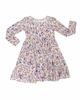 Lev Baby Bamboo floral long sleeve twirl dress w/ ruffle- Ariana