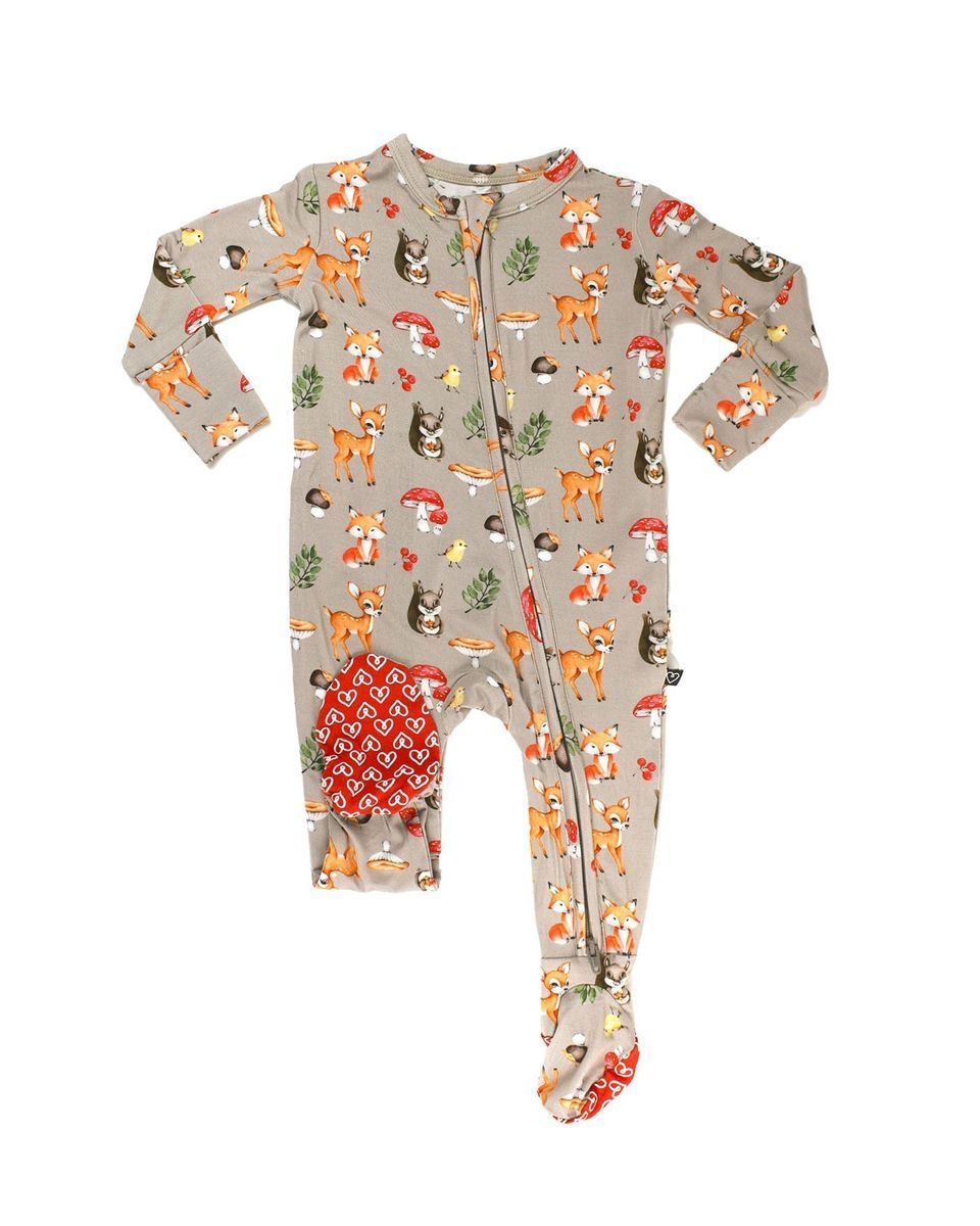 Lev Baby  Bamboo birch woodland footie- 2 way zipper