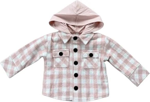 Fall Baby Sprouts pink checked flannel hooded shacket