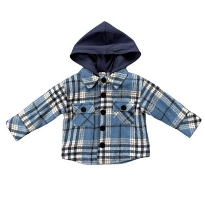 Fall Baby Sprouts blue plaid flannel hooded shacket