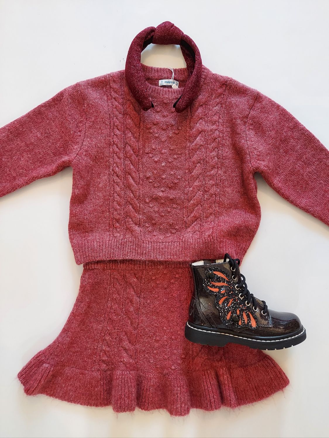 Fall Mayoral cranberry sweater knit 2 piece skirt set