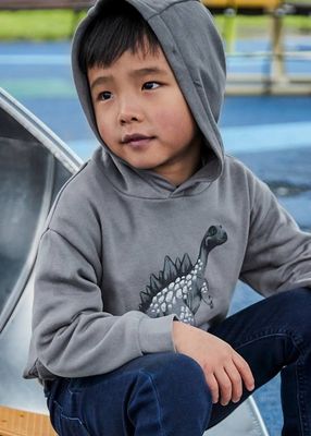 Fall Mayoral grey hooded cotton sweatshirt- 3D scales on the dinosaur-pockets