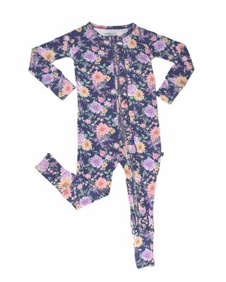 Lev Baby  Bamboo floral Anna convertible romper- 2 way zipper