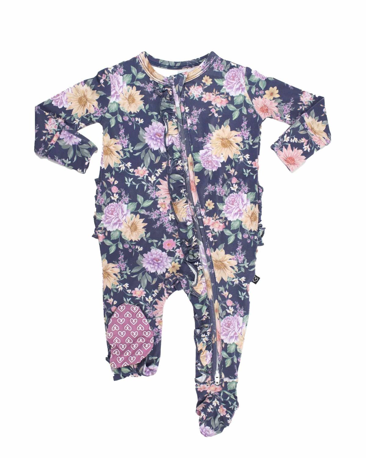 Lev Baby  Bamboo Anna ruffle floral footie- 2 way zipper