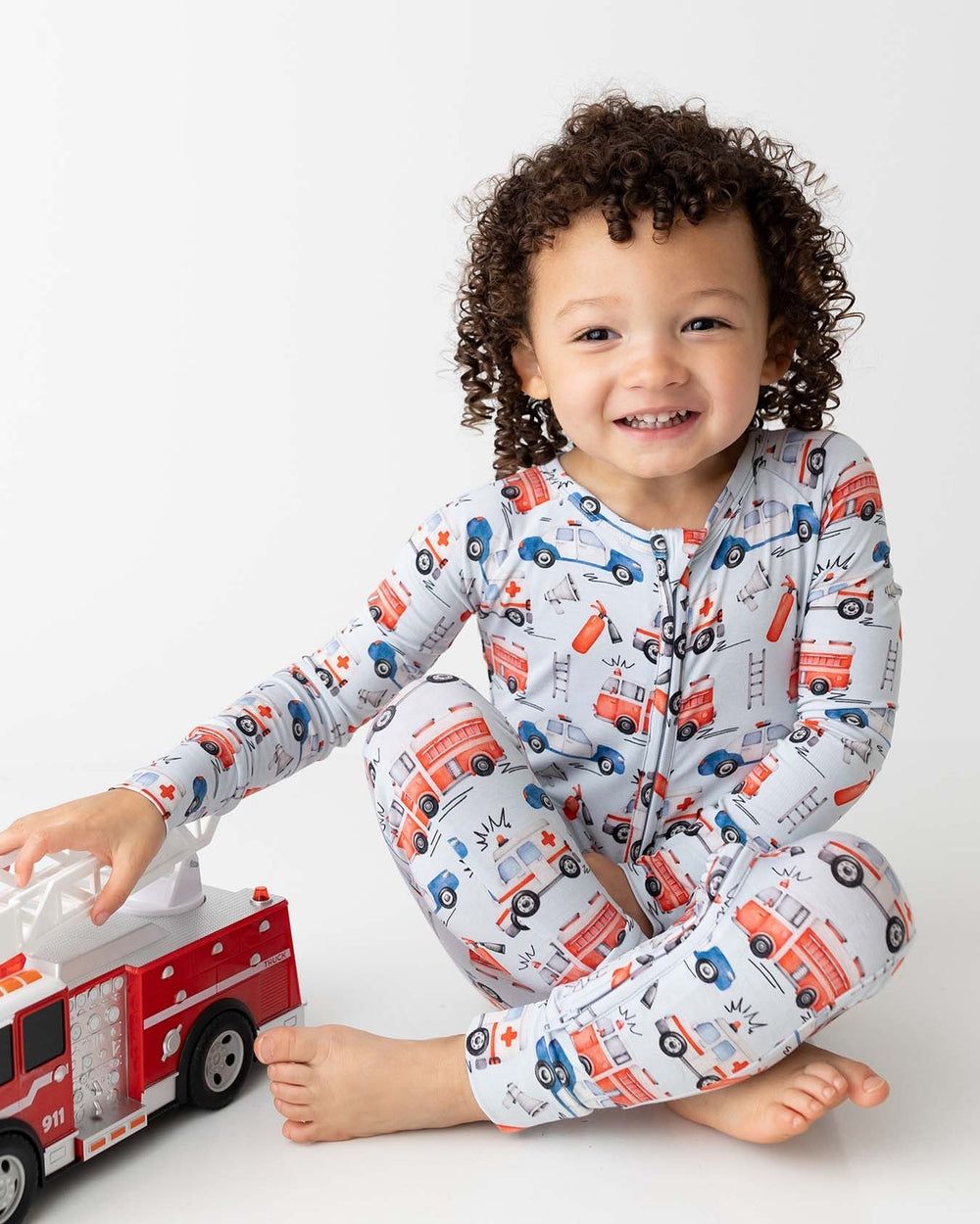 Lev Baby  Bamboo Ryan  emergency vehicle convertible romper- 2 way zipper