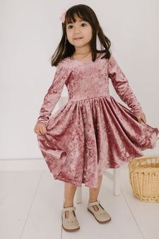 Ollie Jay Gwendolyn twirl dress in tea rose crushed velvet