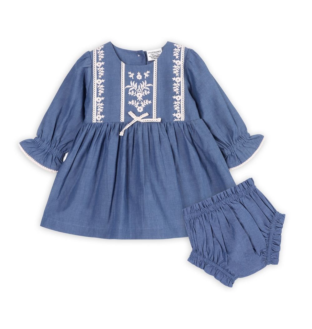 Viverano Organics  Hudson soft denim embroidered dress and bloomer (organic)