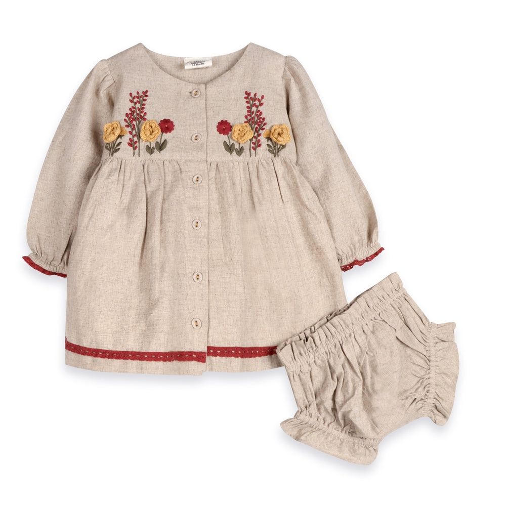 Viverano Organics  Ravello embroidered dress and bloomer (organic) linen blend