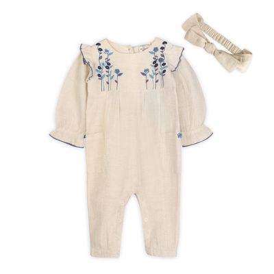 Viverano Organics  Atrani  embroidered romper (organic) cotton. includes the headband