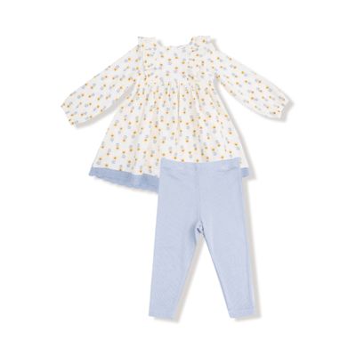 Angel Dear Western Sunflower dress with Eyelet trim and ribbed leggings- 100% organic cotton muslin