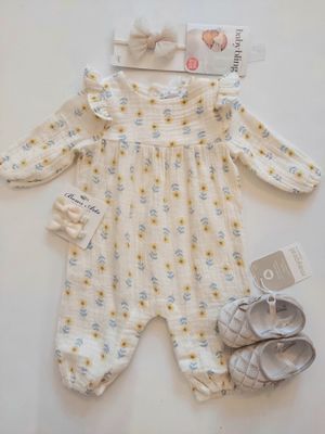 Angel Dear organic cotton muslin western sunflower romper