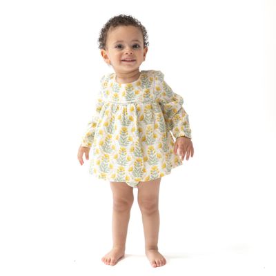 Angel Dear Winter Dandelions-Ladder trim bubble with attached skirt  100% organic cotton muslin
