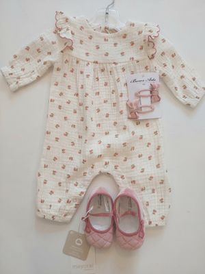 Angel Dear Petite Pointe Fleur- L/S Petal Ruffle romper  100% organic cotton muslin