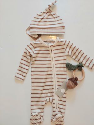 Angel Dear ribbed modal vintage stripe  2 way zipper footie