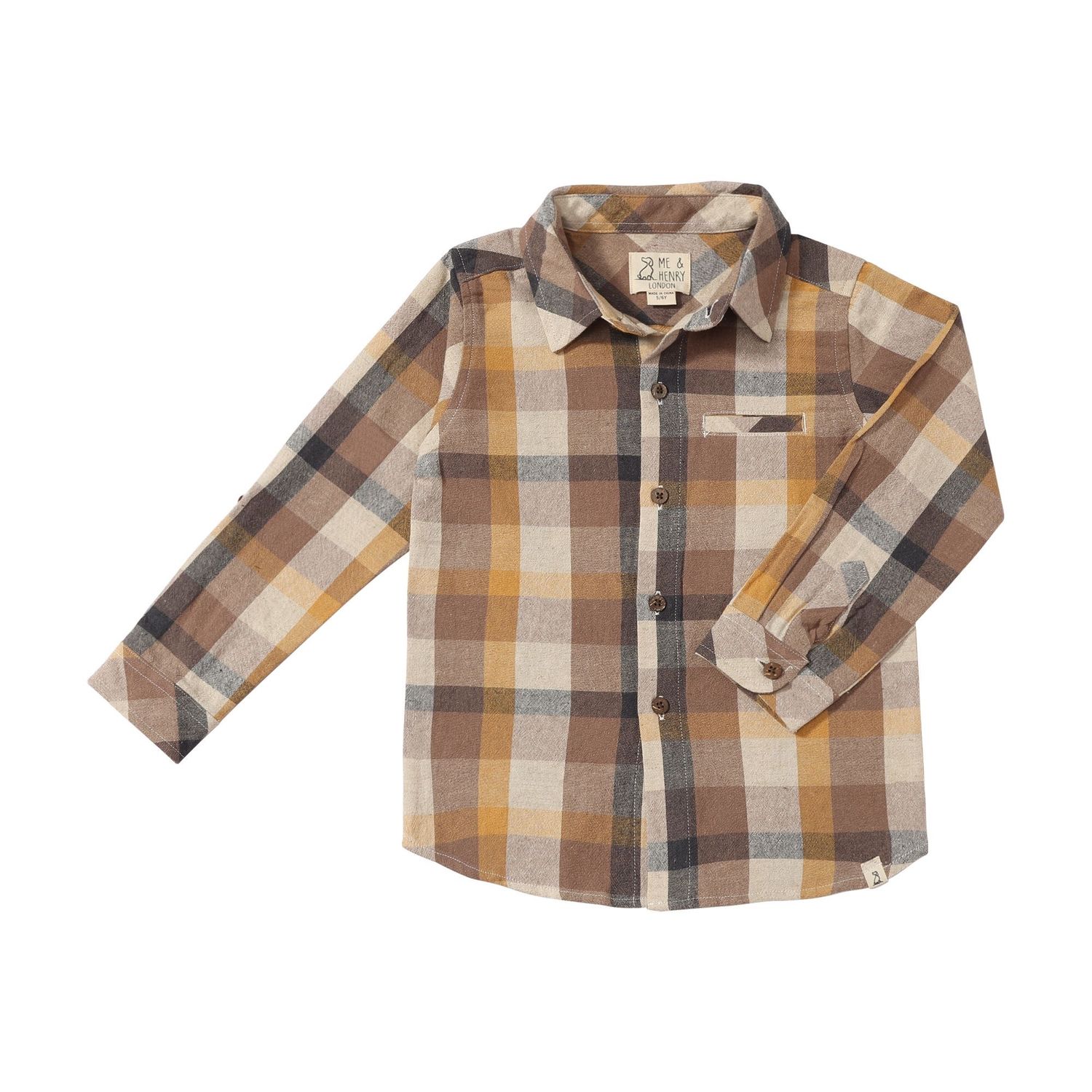 Me &amp; Henry 100% cotton Atwood woven shirt- brown Madras plaid