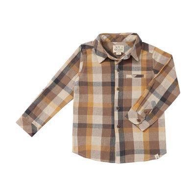 Me &amp; Henry 100% cotton Atwood woven shirt- brown Madras plaid