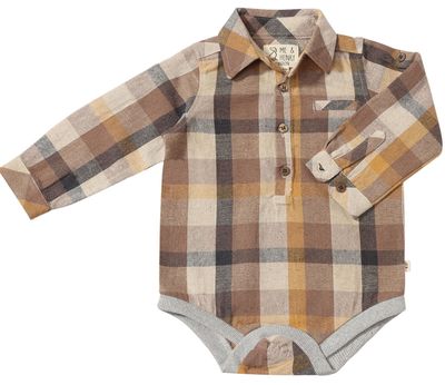 Me &amp; Henry 100% cotton Jasper  woven bodysuit- brown Madras plaid