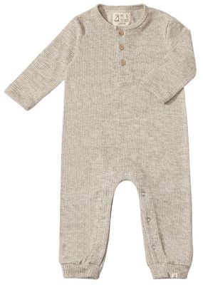 Me &amp; Henry 100% cotton Mason ribbed henley romper- heathered biscuit